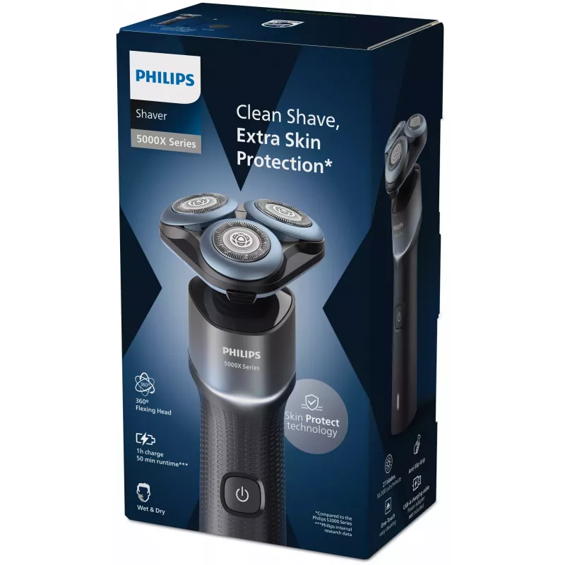 Elektrinis skustuvas Philips Shaver 5000X serija X5006/00 — 3 sukamieji galvutės, drėgnas ir sausas skutimasis, 50 min baterija, USB-C greitas įkrovimas