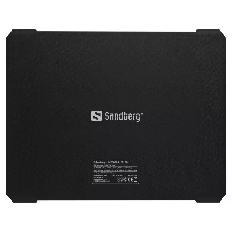 Sandberg Saulės įkroviklis 60W QC3.0+PD+DC Monokristalinis Juodas