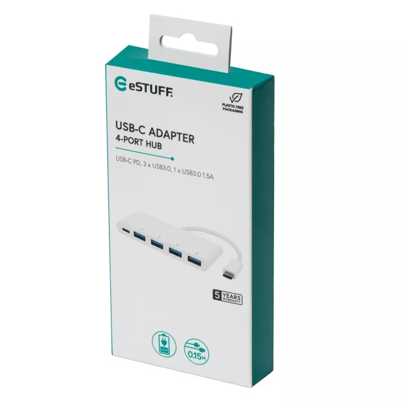 eSTUFF ES623007WH sąsajos šakotuvas USB 3.2 Gen 1 (3.1 Gen 1) Type-C 5000 Mbit/s Balta