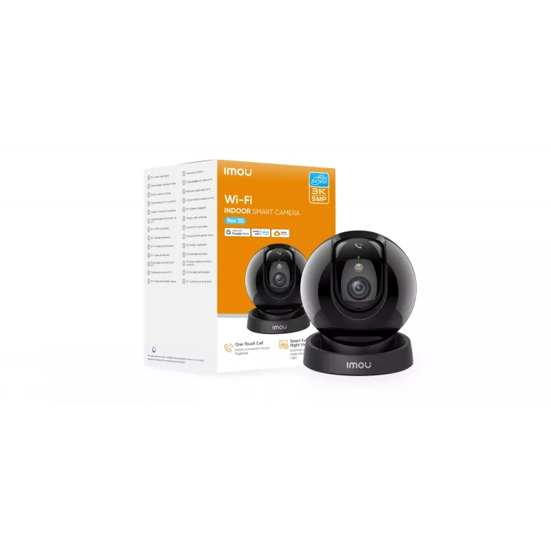 Imou Rex 3D 5MP-R1 H.265 Wi-Fi P&T kamera, IP apsaugos kamera, vidaus, laidinė ir belaidė, Amazon Alexa ir Google Assistant, lubų/sienos/stalo, juoda