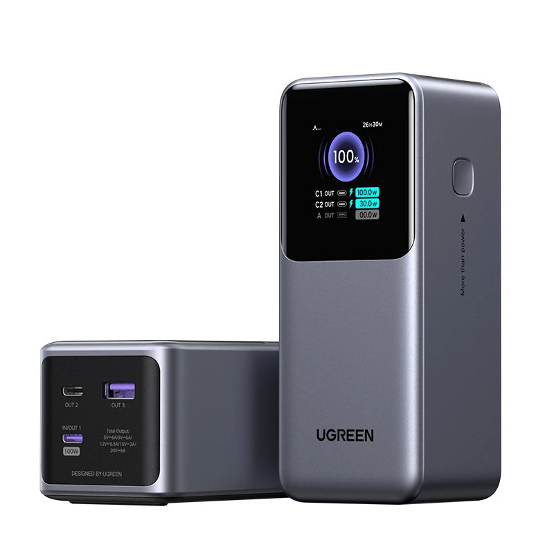 Ugreen 20000mAh 130W greitojo įkrovimo išorinė baterija Lithium pilka