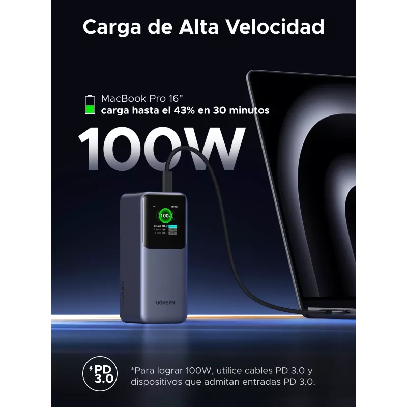 Ugreen 20000mAh 130W greitojo įkrovimo išorinė baterija Lithium pilka