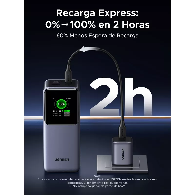 Ugreen 20000mAh 130W greitojo įkrovimo išorinė baterija Lithium pilka