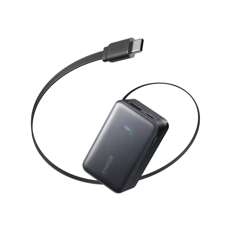 Išorinė baterija Anker Nano 45W su įmontuotu ištraukiamu USB-C laidu A1638H11 10000 mAh juoda