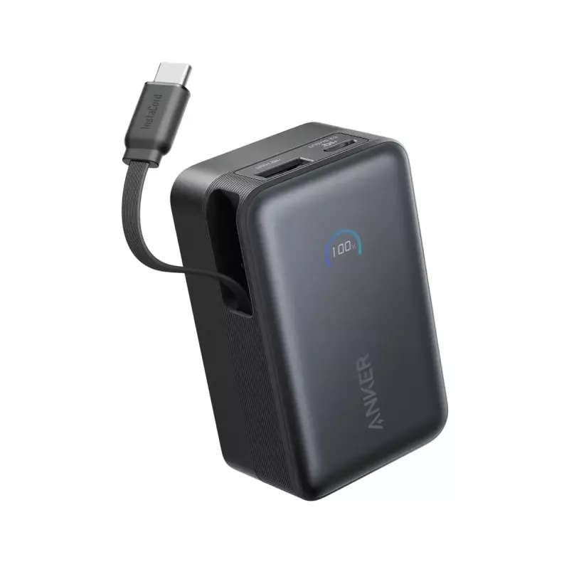Išorinė baterija Anker Nano 45W su įmontuotu ištraukiamu USB-C laidu A1638H11 10000 mAh juoda