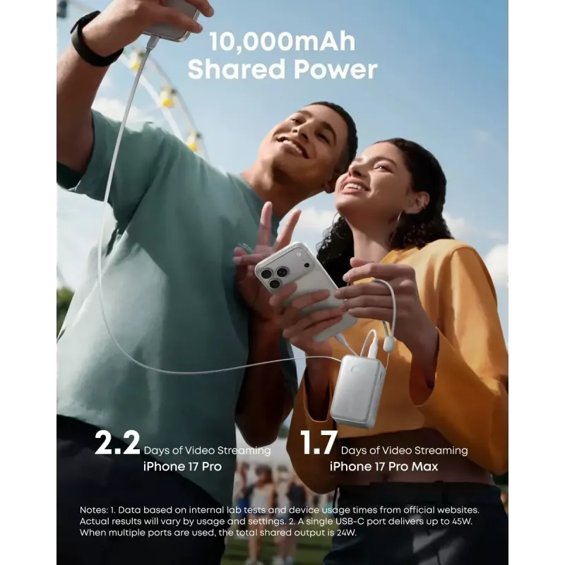 Išorinė baterija Anker Nano 45W su įmontuotu ištraukiamu USB-C laidu A1638H11 10000 mAh juoda