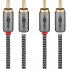 Garso kabelis WENTRONIC Goobay 65293 — 2 m, 2× RCA kištukas į 2× RCA kištuką, varis, auksuoti kontaktai, magnetinis ekranavimas, pilkas