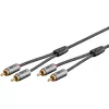 Garso kabelis WENTRONIC Goobay 65293 — 2 m, 2× RCA kištukas į 2× RCA kištuką, varis, auksuoti kontaktai, magnetinis ekranavimas, pilkas