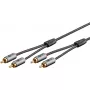 Garso kabelis WENTRONIC Goobay 65293 — 2 m, 2× RCA kištukas į 2× RCA kištuką, varis, auksuoti kontaktai, magnetinis ekranavimas, pilkas