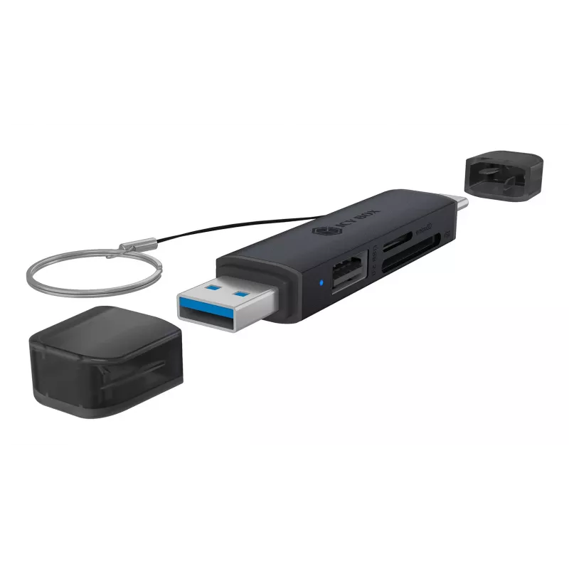 Kortelių skaitytuvas icybox 61179 — USB 3.2 Gen1 3-in-1, USB Type-C ir Type-A jungtys