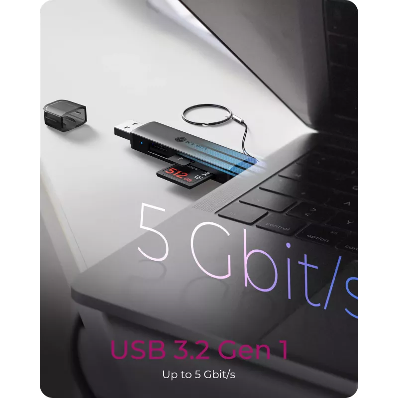 Kortelių skaitytuvas icybox 61179 — USB 3.2 Gen1 3-in-1, USB Type-C ir Type-A jungtys