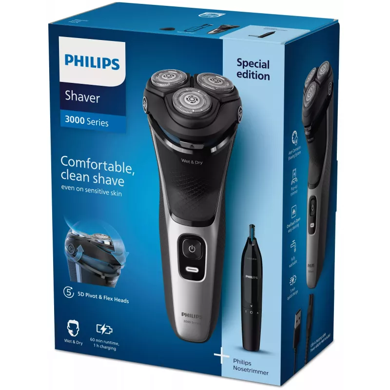 Elektrinis skustuvas Philips S3143/02, šlapias ir sausas, „PowerCut“ peiliukų sistema