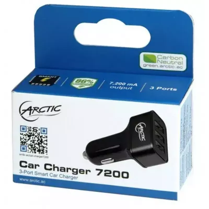 ARCTIC automobilinis įkroviklis 7200 - 3 prievadų USB automobilinis įkroviklis