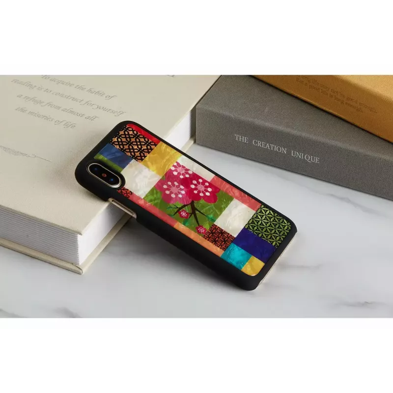 Išmaniojo telefono dėklas iKins iPhone XS/S — Cherry Blossom White dizainas, apsauginis kietas apvalkalas