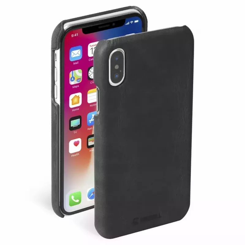 Apsauginis telefono dėklas Krusell Sunne, skirtas Apple iPhone XS Max — vintažinė juoda