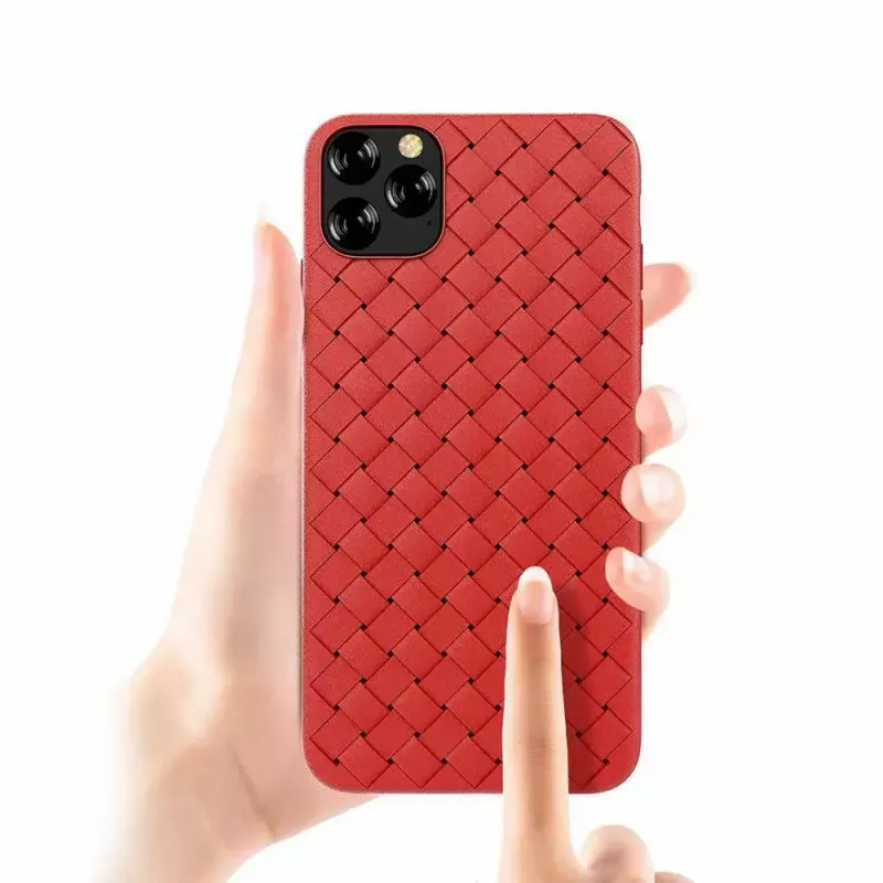 Telefono minkštas dėklas Devia, skirtas iPhone 11 Pro — austas raštas, raudonas