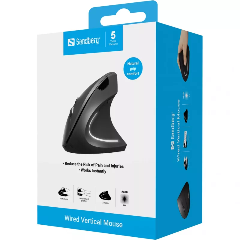 Laidinė pelė Sandberg Wired Vertical pelė USB Type-A