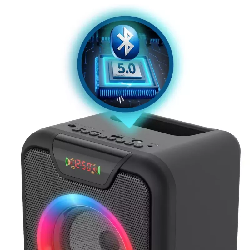 Nešiojamas „Bluetooth“ garsiakalbis MANTA SPK816 — 30W RMS, Bluetooth 5.0, USB/SD/AUX, FM, 4 val. baterija, juodas
