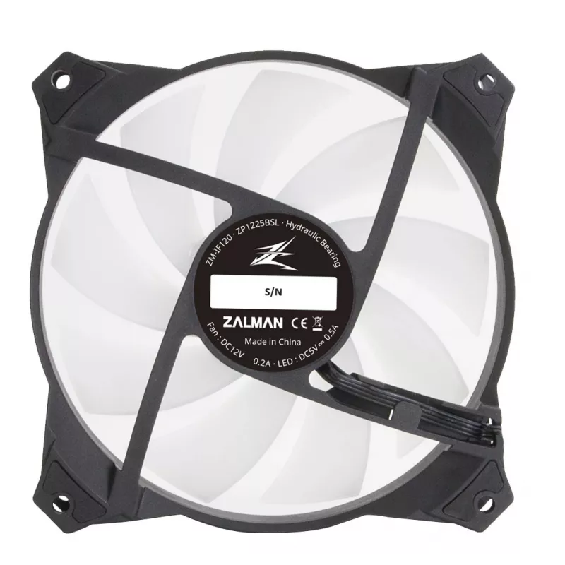 Zalman ZM-IF120 120 mm pieno baltumo aRGB ventiliatorius su begalybės efektu, 1 200 aps./min., 21,0 dB(A), 55,2 CFM, kompiuterio korpusui, 12 cm