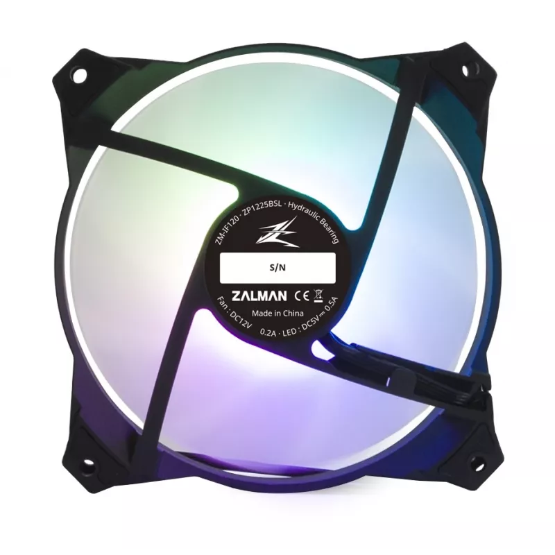 Zalman ZM-IF120 120 mm pieno baltumo aRGB ventiliatorius su begalybės efektu, 1 200 aps./min., 21,0 dB(A), 55,2 CFM, kompiuterio korpusui, 12 cm