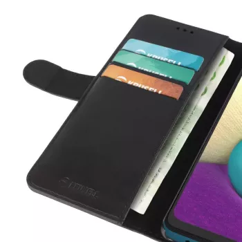 Dėklas-piniginė Krusell Galaxy A02 16,5 cm juoda, 3 kortelių kišenės