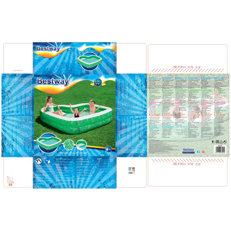 Bestway 7'7 colių x 7'7 colių x 20 colių / 2,31 m x 2,31 m x 51 cm Tropical Paradise šeimos baseinas