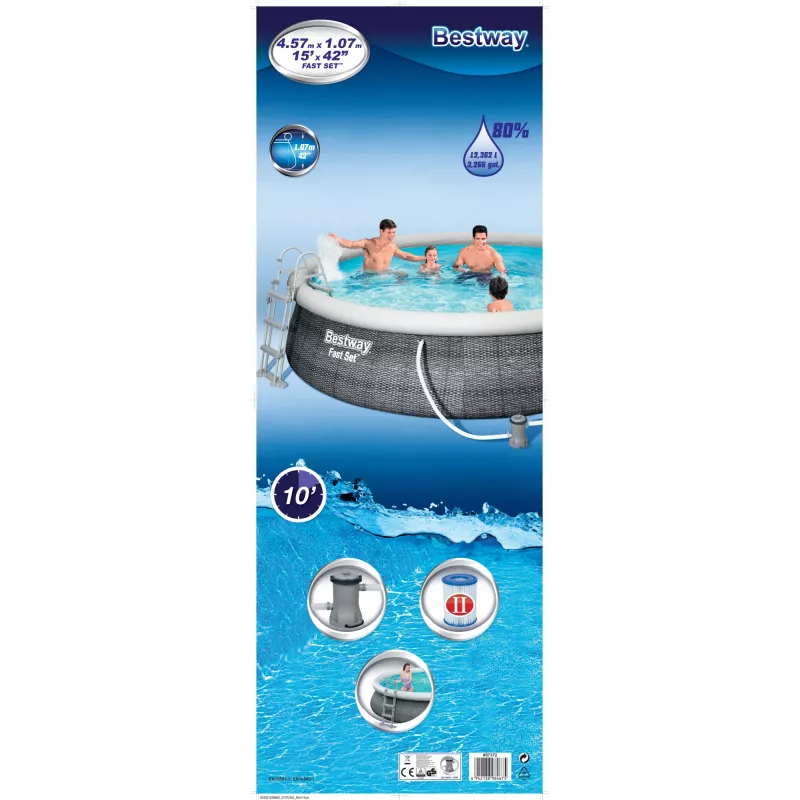 Bestway 57372 antžeminis baseinas pripučiamas baseinas apvalus 12362 L pilkas