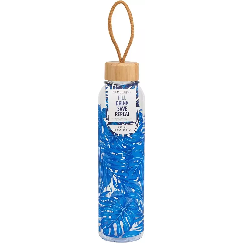 Stiklinis butelis Cambridge CM06992 750 ml su bambukiniu dangteliu – daugkartinis geriamasis butelis