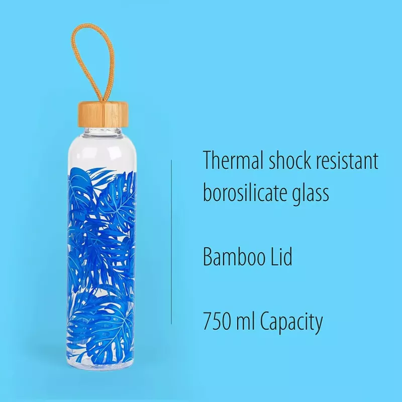Stiklinis butelis Cambridge CM06992 750 ml su bambukiniu dangteliu – daugkartinis geriamasis butelis