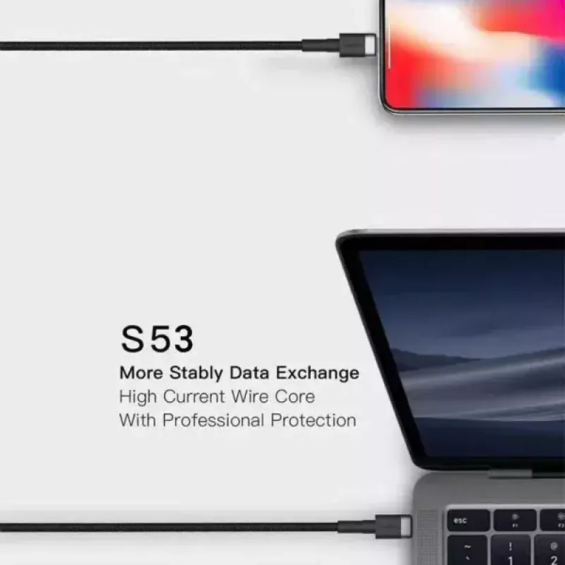 USB-C į USB-C kabelis Orsen S53, 1 m, 3 A, raudonas
