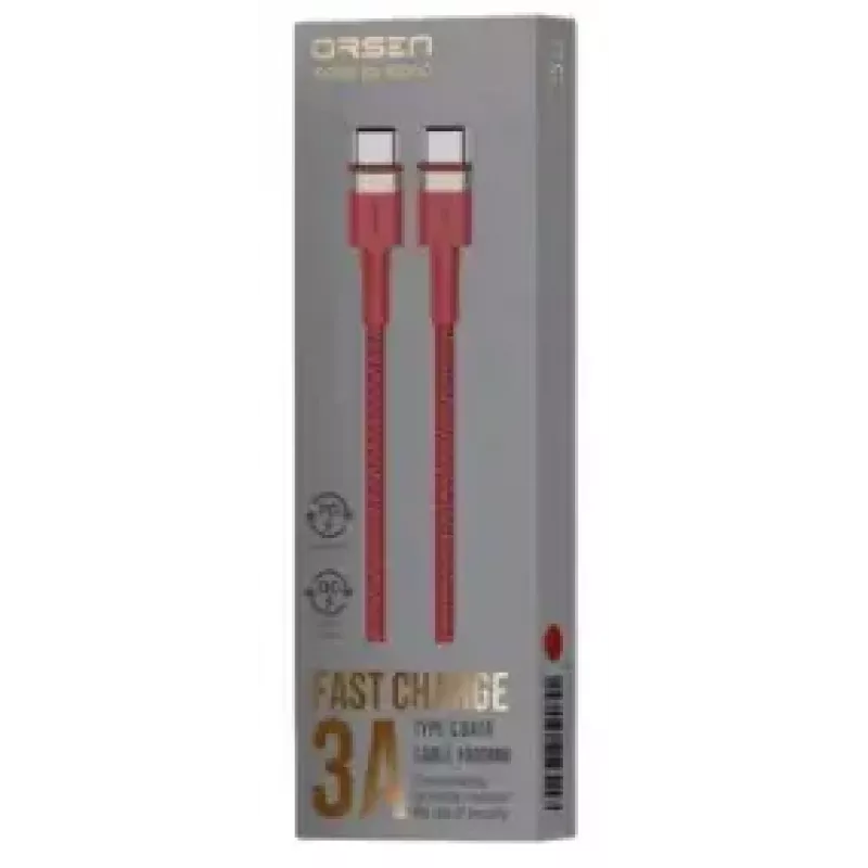 USB-C į USB-C kabelis Orsen S53, 1 m, 3 A, raudonas