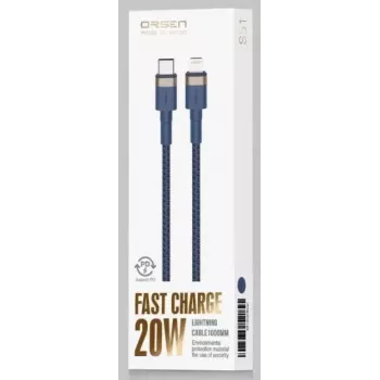 USB Type-C – Lightning laidas Orsen S51, 3A, 1 m, mėlynas