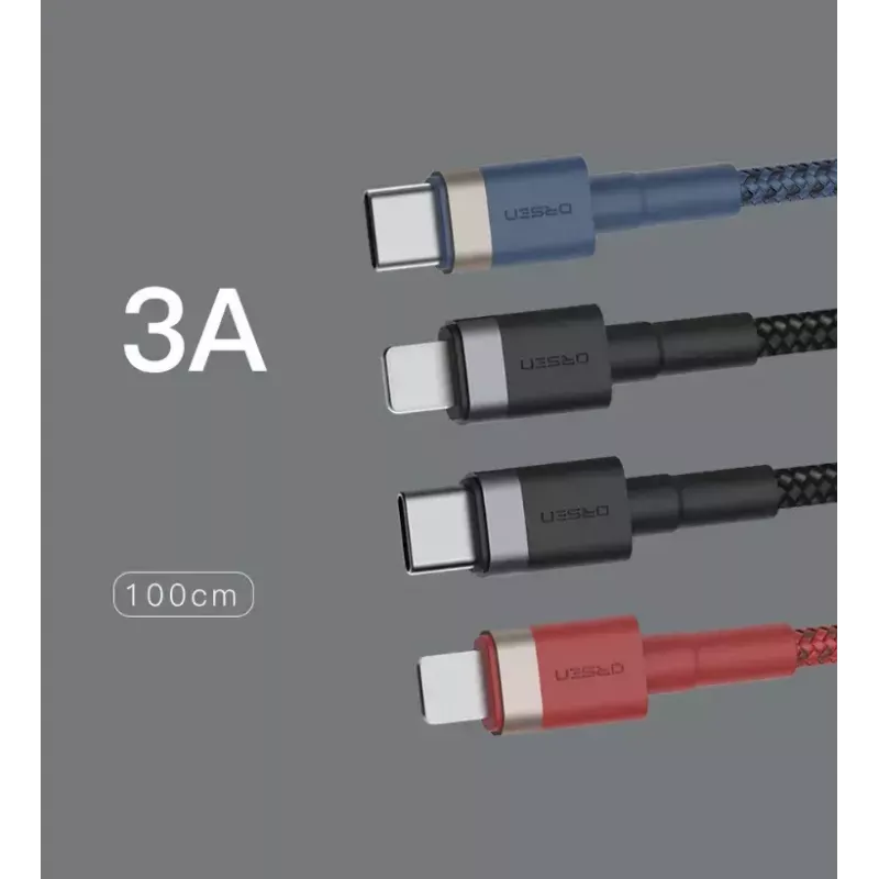 USB Type-C – Lightning laidas Orsen S51, 3A, 1 m, mėlynas