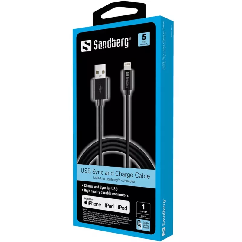 USB Lightning laidas Sandberg 441-39 1m juodas