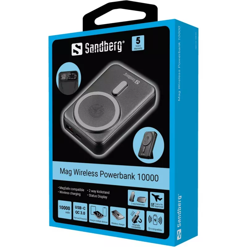 Nešiojama išorinė baterija Sandberg Mag Wireless Powerbank 10000, 10000 mAh