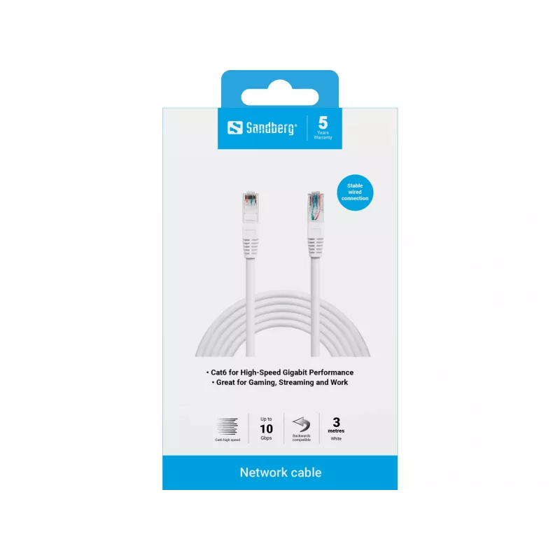 Sandberg tinklo kabelis UTP Cat6 RJ-45 3 m baltas