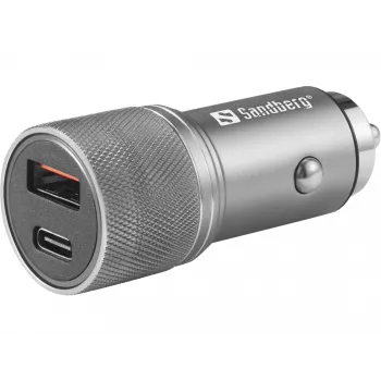 Sandberg automobilinis pakrovėjas 1xQC3.0+1xUSB-C 48W, automobilinis, cigarečių žiebtuvėlis, 12 V, metalinis