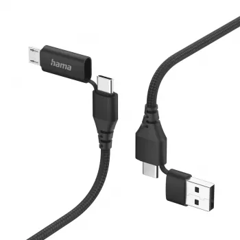 Hama 00201537 USB laidas USB 2.0 1,5 m USB A/USB C USB C/Micro-USB B juodas
