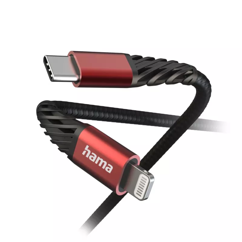 Hama Extreme Lightning į USB C kabelis 1,5 m 3 A juoda / raudona