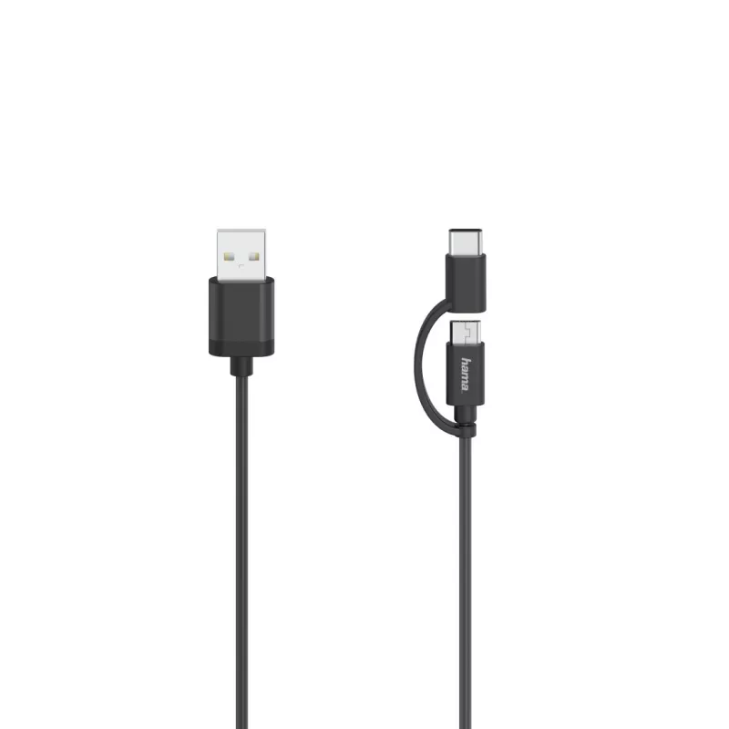 Hama 00200616 USB kabelis USB 2.0 0,75 m USB A USB C/Micro-USB A juodas
