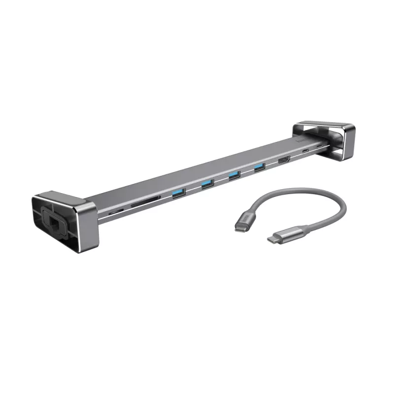 Hama 00200103 nešiojamojo kompiuterio dokas / prievado replikatorius USB 3.2 Gen 1 (3.1 Gen 1) Type-C pilkos spalvos