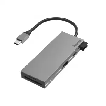 Hama 00200110 nešiojamojo kompiuterio dokas / prievadų atkartotuvas USB 3.2 Gen 1 (3.1 Gen 1) Type-C pilkas