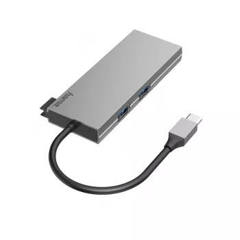 Hama 00200110 nešiojamojo kompiuterio dokas / prievadų atkartotuvas USB 3.2 Gen 1 (3.1 Gen 1) Type-C pilkas