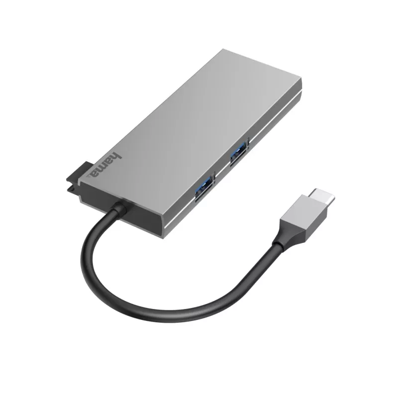 Hama 00200110 nešiojamojo kompiuterio dokas / prievadų atkartotuvas USB 3.2 Gen 1 (3.1 Gen 1) Type-C pilkas