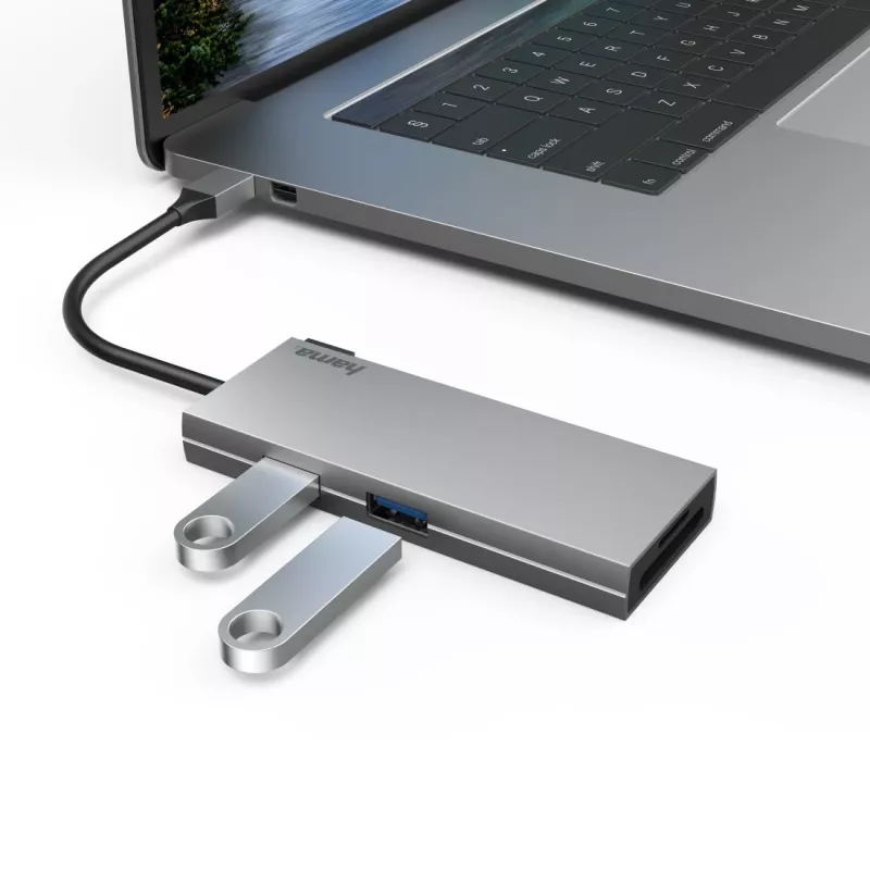 Hama 00200110 nešiojamojo kompiuterio dokas / prievadų atkartotuvas USB 3.2 Gen 1 (3.1 Gen 1) Type-C pilkas