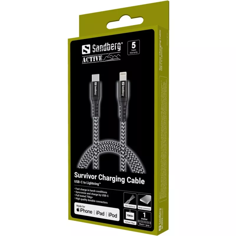 Sandberg Survivor USB-C PD>Lightning 1M laidas 1m 28g