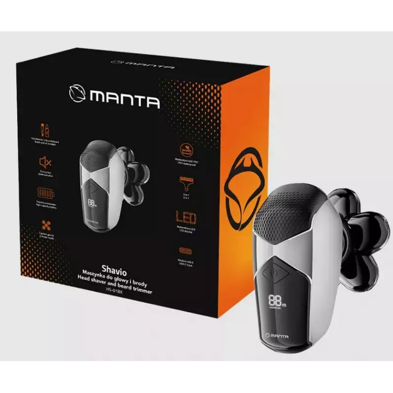 Manta HS-01BK Shavio galvos ir barzdos skustuvo rinkinys, juoda / chromuota