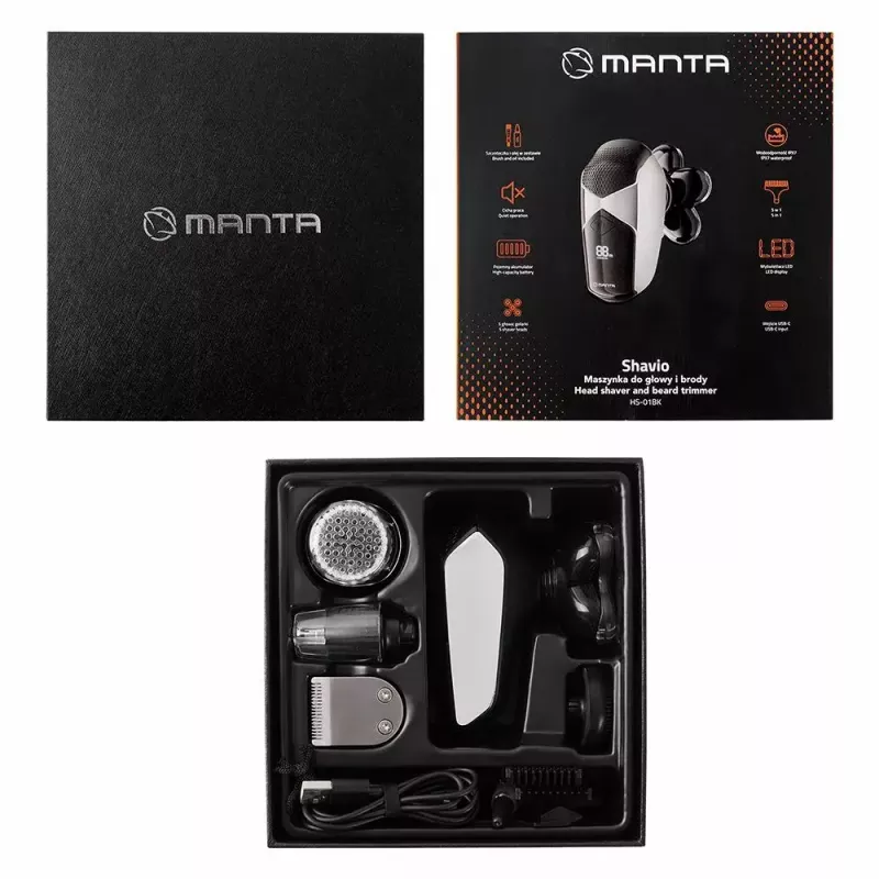Manta HS-01BK Shavio galvos ir barzdos skustuvo rinkinys, juoda / chromuota