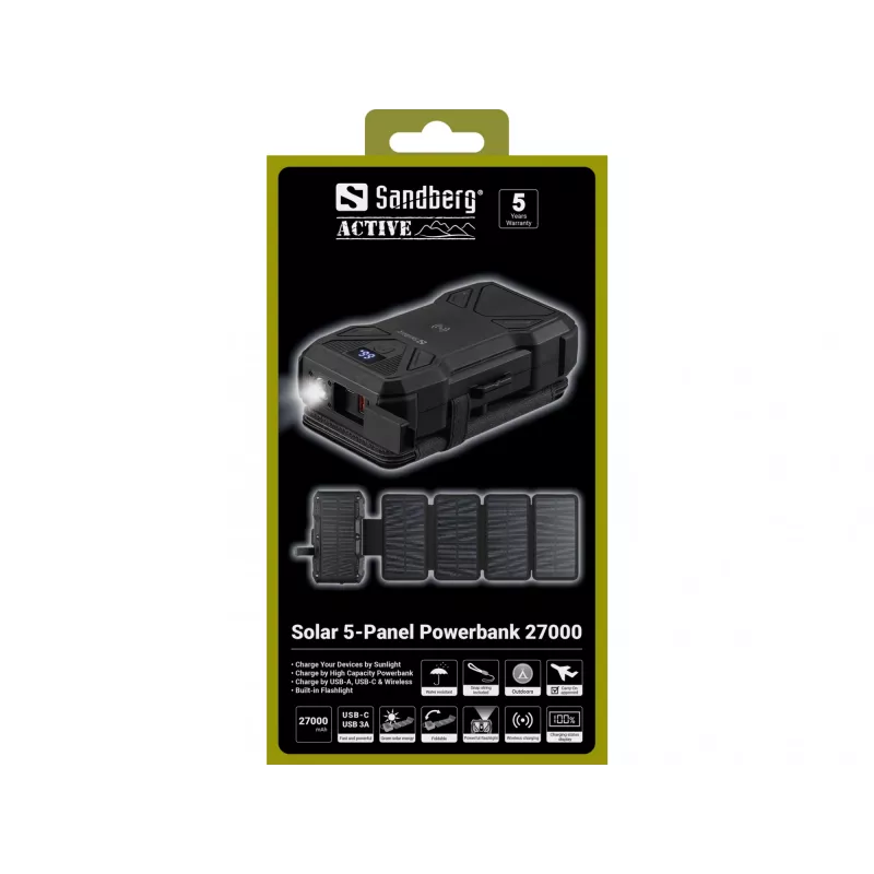 Nešiojama išorinė baterija Sandberg Solar 5-Panel 27000 mAh