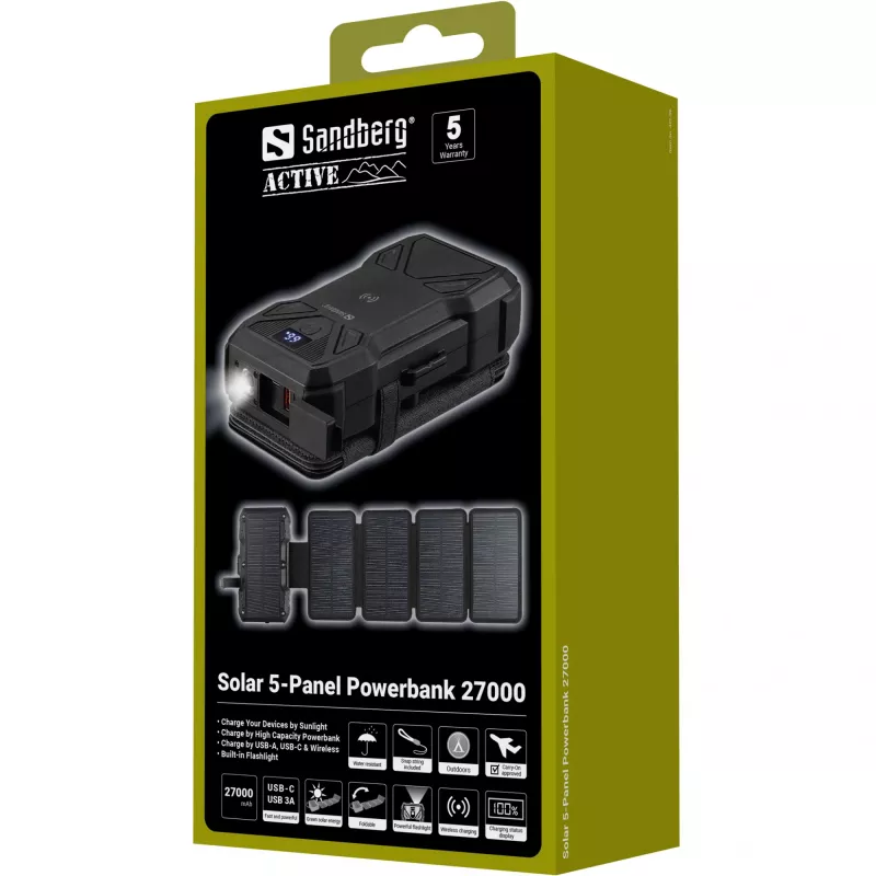 Nešiojama išorinė baterija Sandberg Solar 5-Panel 27000 mAh